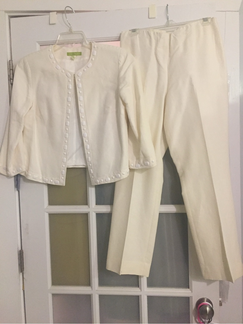 Sigrid Olsen Ribbed Beaded Off White Pant Suit Size 6